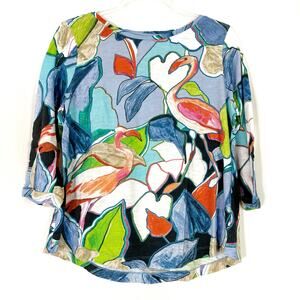 Chico's | 3/4 Sleeve Top Cotton Blend Flamingo Pattern Womens Chicos 1/US Medium
